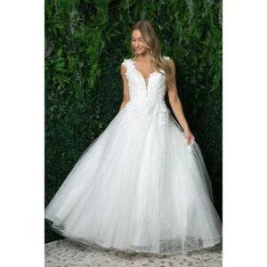WHITE BLUSH FLORAL APPLIQUES IN BALL GOWN SHAPE Multi-Sizes NX JR930